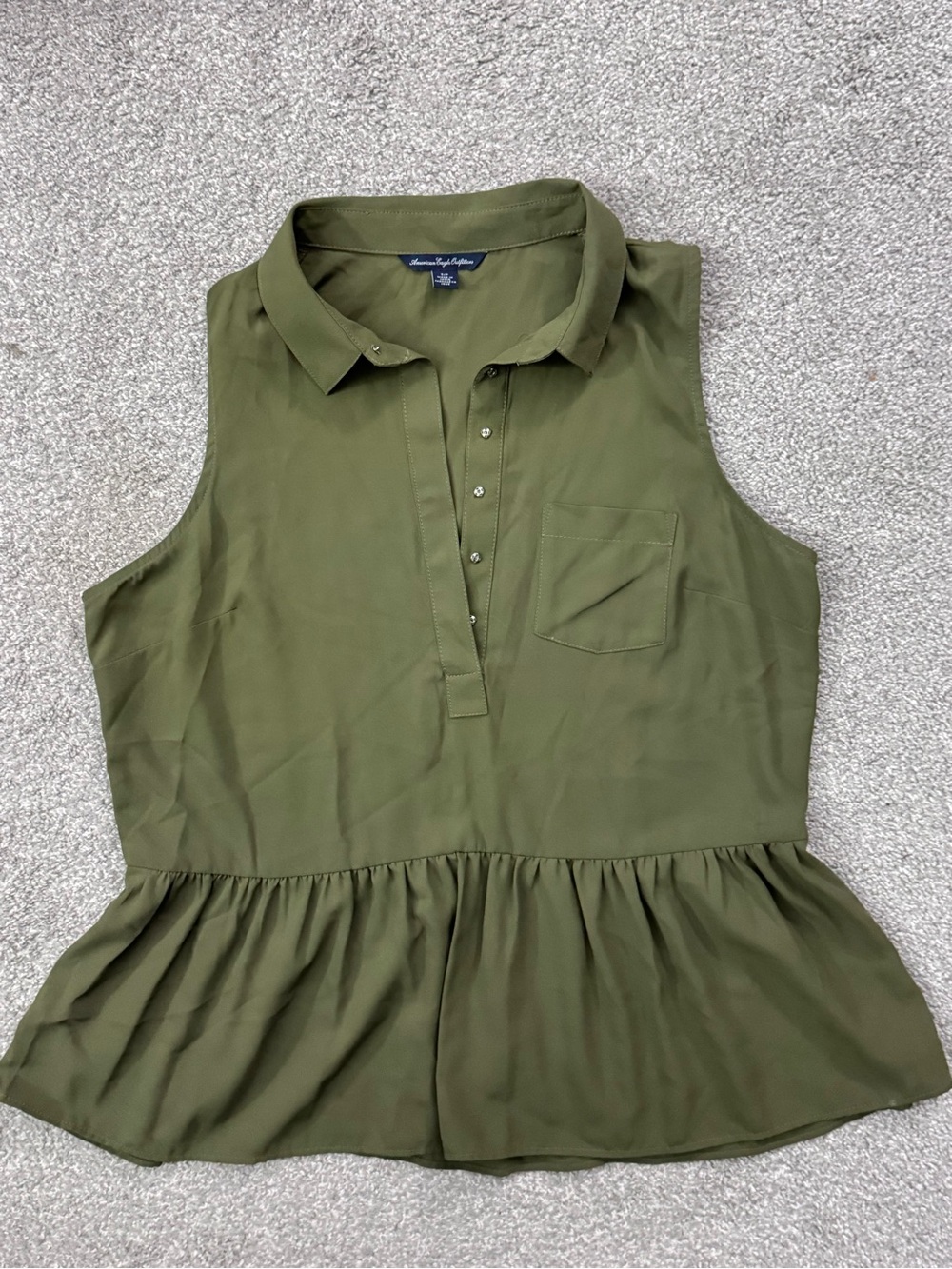 Pleated Hem Sleeveless Top - Olive Green